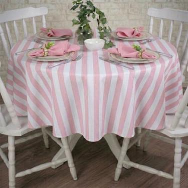 Imagem de Toalha de Mesa Redonda em Tecido Jacquard Estampado Listrado Rosa Bebê