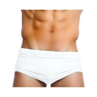 Imagem de Sunga Masculina Acolchoada Push-up Branca Lisa Para Verão, Praia E Sur