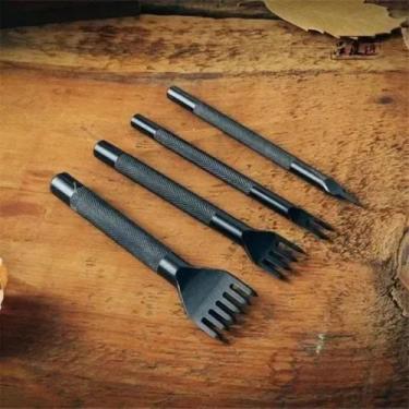 Imagem de Kit Garfo Furador Couro Lona Costura Aço 4 Pçs Oferta - Minymix