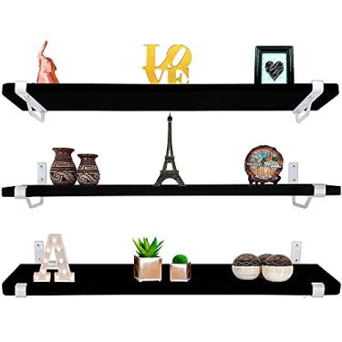 Imagem de Kit Jogo 3 Prateleiras De Parede Zurique Mdf 60cm x 15cm Branca/Preta