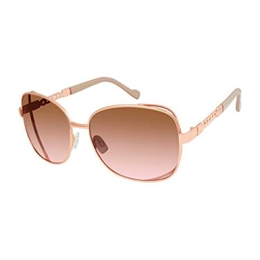 Imagem de Óculos de sol quadrado feminino Jessica Simpson J5512 Metal Chain, 100% de proteção UV, ouro rosa e nude, 60 mm