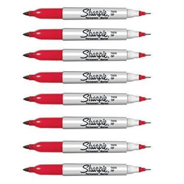 Imagem de Sharpie 32202 Twin Tip Permanent Marker, Fine and Ultra Fine Tip, Red Color, Quick-drying Ink, Fade and Water Resistant, AP Certified, Pack of 8