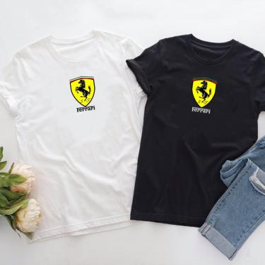 Imagem de Camiseta feminina KIT2 unidades Logo Ferrari classica Blusa Algodao preto e branca
