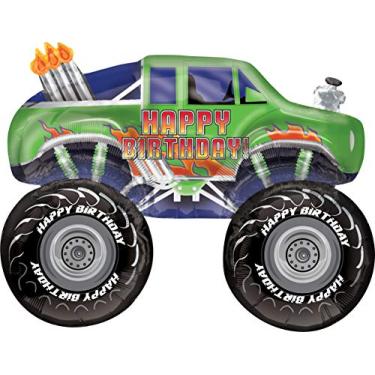 Imagem de 80cm Green Happy Birthday Monster Truck Foil Balloon