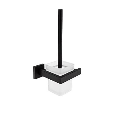 Imagem de Acessórios de banheiro preto fosco conjunto de ferragens barra de toalha toalheiro gancho saboneteira escova de banheiro suporte de copo suporte de papel, suporte de escova de banheiro