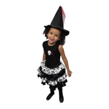 Fantasia De Halloween Infantil Feminina De Bruxa Caveira