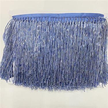 Imagem de 2 metros/lote Fringe Bead Tassel Tassels Trim Lace 15 cm de largura para acessórios de bricolage Fita de dança têxtil para casa, azul claro, 2 metros