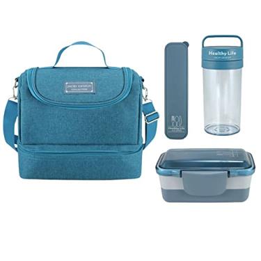 Imagem de Bolsa Térmica + Marmita + Copo + Porta Talher Kit 4 Peças Concept Jacki Design / Azul