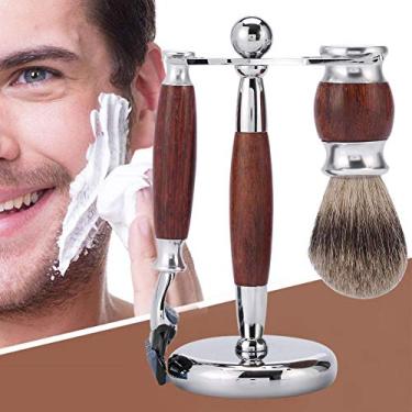 Imagem de Conjunto de pincéis de barbear, kit de pincéis de barbear, kit de barbear, escova de madeira e barbeador de segurança profissional com suporte