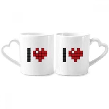 Imagem de Conjunto de canecas de porcelana I Love Valentine's Pixel Couple com coração