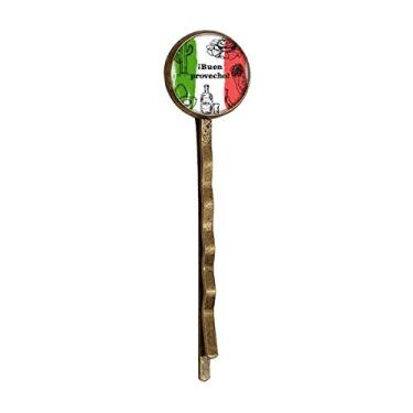 Imagem de Esboço do México Bandeira de Culinária Cacto Redondo Retrô Metal Hair Bobby Pin Headwear