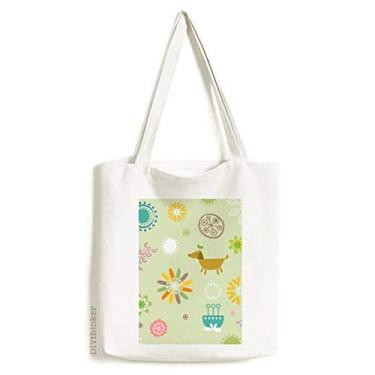 Imagem de Bolsa de lona com estampa de cachorro de flor fresca, bolsa de compras casual