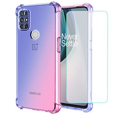 Imagem de Vokuha Capa para OnePlus Nord N10 5G com [pacote com 2] protetor de tela de vidro temperado, capa protetora de telefone traseira de TPU à prova de choque para OnePlus Nord N10 5G (azul/rosa)