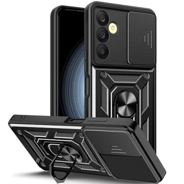 Imagem de Capa para Samsung Galaxy A15 5G/4G con Tapa de Cámara deslizante, Militar Antigolpes Magnético Rotación Anillo Carcasa Galaxy A15, Resistente Protección Doble Capa Case Cover para Samsung A15 Negro