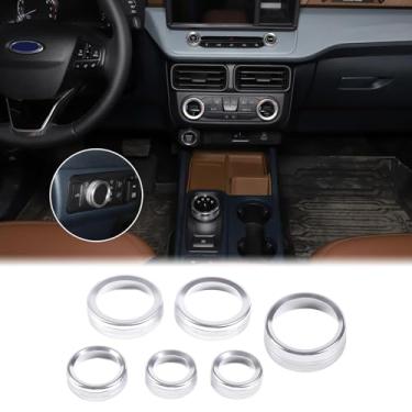 Imagem de Aunginsy Compatível com Ford Maverick 2022-2024 console central de alumínio carro ar condicionado botão botão botão círculo tampa do carro interruptor de mudança de marchas anel guarnição tampa botão