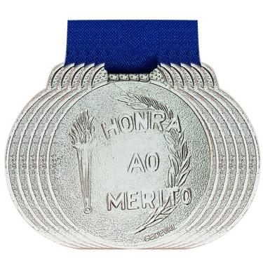 Imagem de Kit 40 Medalhas Honra Ao Mérito Metal Redonda 3.5cm Escola prata