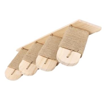 Imagem de Fockety Prateleira de Escada para Gatos com Arranhador - Madeira de Pinho Bege - 4 Estágios