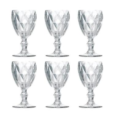 Imagem de Jogo 6 Taças de Vidro Cor Transparente Diamante Clear p/ Água Vinho Cl