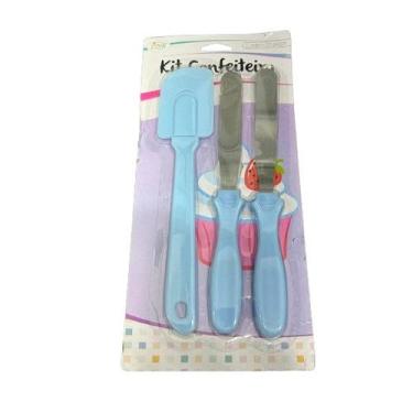 Imagem de Kit 3 Espátulas Inox e Silicone Para Confeitar Bolo Cosy, Azul