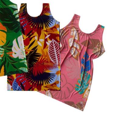 Imagem de Kit 4 Camisolas Femininas Liganete Adulto Para Senhora Midi Sem Manga 