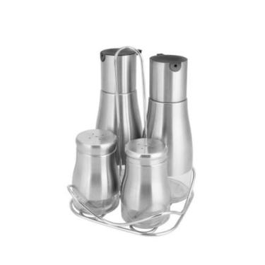 Imagem de Galheteiro Vinagre Azeiteiro Pimenteiro Suporte 4 peças - Unihome