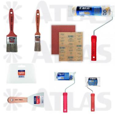 Imagem de Kit Pintura Parede Rolo, Lã, Lixa, Pincel, Espatula C/ 09 Pç - ATLAS