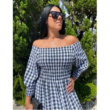 Imagem de Vestido feminino plus size longo xadrez com manga comprida festa junin