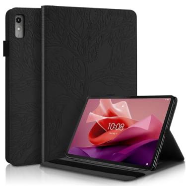 Imagem de Capa para Lenovo Tab P12 12,7 polegadas 2023, capa de couro PU leve com suporte flip com faixa elástica e suporte de cartão para Lenovo Tab P12 SM-TB370FU/TB371FC-Preto