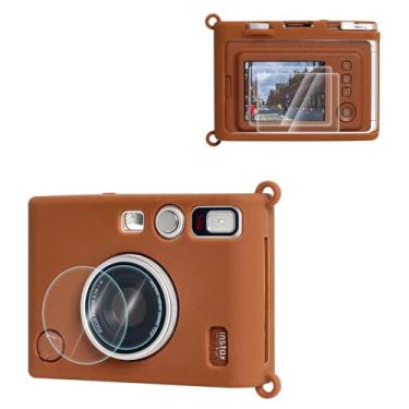 Imagem de VOVMOEYA Capa de silicone e protetor de tela de vidro temperado e lente PET Flim para Fujifilm Instax Mini Evo. Acessórios para Fuji Instax Mini Evo, sem câmera, marrom