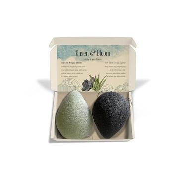 Imagem de Onsen & Bloom Natural Konjac Sponge Duo – Esfoliação Suave E Limpeza Facial para Pele Sensível – Esponjas Veganas com Infusão de Carvão E Aloe Vera para Cuidados Diários com A Pele