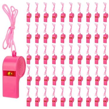 Imagem de Biiange 50 peças apito rosa, apitos de festa, apito com cordão, para árbitros, treinadores, basquete, futebol, esportes, treinamento, evento, conjunto de adereços divertidos (rosa)