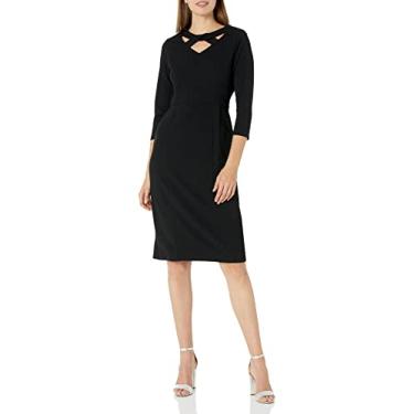Imagem de London Times Bainha midi feminina com detalhe em crepe, Preto, 25 Plus Size
