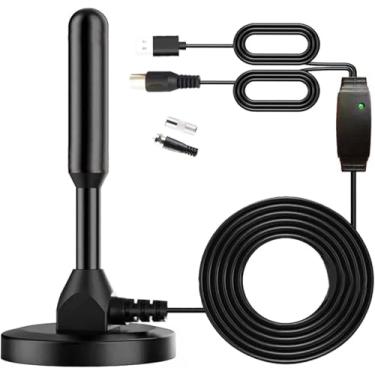 Imagem de Antena de TV pequenas antenas internas com base magnética e suporte de recepção de 360° Smart 4K 1080p Fire TV e todas as TVs mais antigas HDTV para canais locais gratuitos - cabo coaxial de 5 m