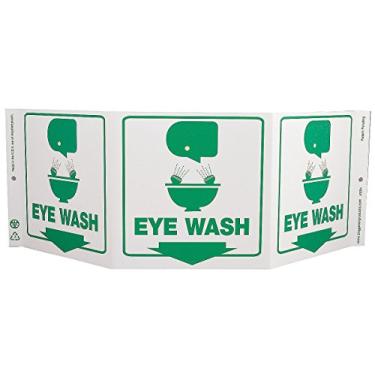 Imagem de ZING Placa 3054G Eco Safety Tri View, Glow in The Dark, Eye Wash, 7,5Hx20W, Projetos 12 cm, Plástico Reciclado