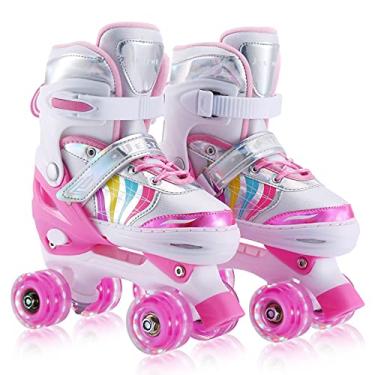 Imagem de Patins infantis ajustáveis para meninas, meninos, crianças, jovens, rosa, 4 tamanhos, ajustáveis, patins de patins para tamanho 11J todders para tamanho 7 jovens mulheres