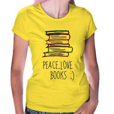 Imagem de Baby Look Peace Love Books - Foca na Moda, Amarelo, GG
