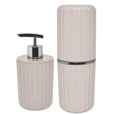 Imagem de Kit Banheiro Lavabo Porta Sabonete Liquido Porta Escovas Acessórios Para Banheiro (Bege)