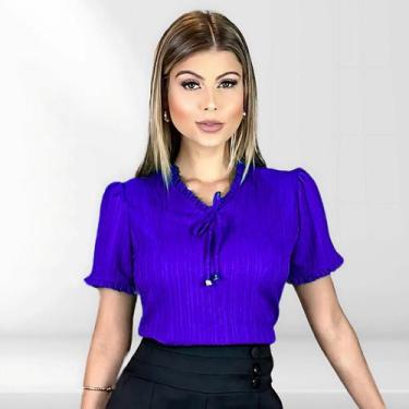 Imagem de Blusa Feminina Social Com Decote V Manga Curta - Katyani Modas, Royal,