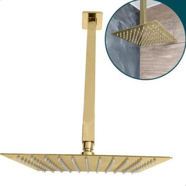 Imagem de Chuveiro Dourado De Teto 30x30 Ducha Quadrada Inox Dourada Gold Cascat