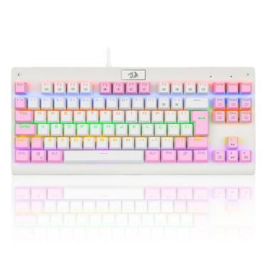 Imagem de Teclado Mecânico Gamer Redragon Dark Avenger - Rainbow - Switch Blue - Branco e Rosa K568WP-R PTBLUE