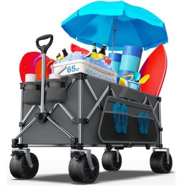Imagem de Vagão dobrável, carrinhos de 199 kg dobráveis com rodas grandes, vagão dobrável utilitário resistente para jardim, acampamento, mercearia, praia, cinza escuro