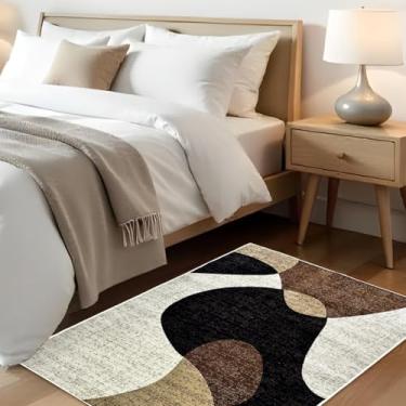 Imagem de 1 Tapete Quarto Belga Beira de Cama Es Mo 66 x 110 Vr (D6Mod Bege Preto Marrom Marfim Moderno Manchado Abstrato)