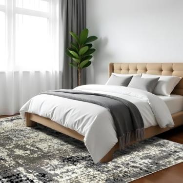 Imagem de 1 Tapete Quarto Belga Beira de Cama Es Mo 140 x 200 Vr (D3Mod Bege Cinza Preto Marfim Moderno Manchado Abstrato)