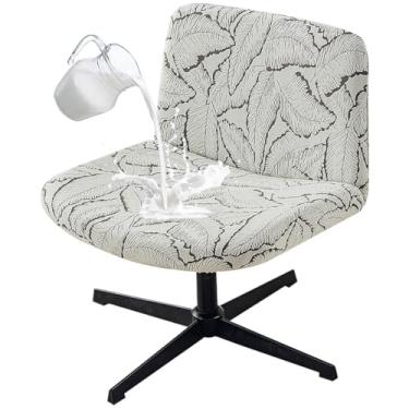 Imagem de Buenanir Capa para cadeira de escritório sem braços, impermeável, cruzada, jacquard, com detalhes no meio das costas, protetor de cadeira giratória para sala de estar e café