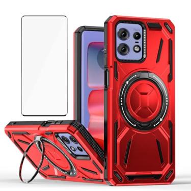 Imagem de Capa de telefone compatível com Motorola Moto Edge 50 Pro 5G (não Edge 50) e protetor de tela de vidro temperado, suporte de anel de metal, suporte, à prova de choque, edge50 50Pro, capa para mulheres