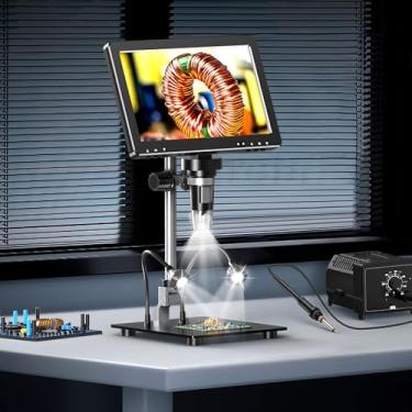 Imagem de 1080FHD Microscópio Digital,7'' Microscópio Portatil USB Zoom 1200x Profissional Técnico PC, com Luzes de LED Ajustáveis