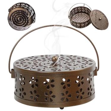 Imagem de Suporte de bobina de mosquito, suporte de bobina de incenso de metal com LIDA e alça design floral oco clássico, incenso de bobina espiral portátil para uso doméstico, ao ar livre, incenso de bobina
