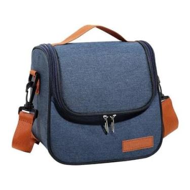 Imagem de Bolsa Térmica para Refeições, Lancheira Portátil com Alça Ajustável, Preta e Marrom, Ideal para Trabalho e Academia (AZUL)