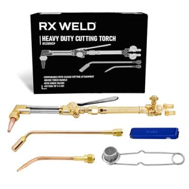 Imagem de RX WELD Kit de tocha de oxi-combustível resistente com válvulas de retenção, ponta de corte e bocal de aquecimento 8-MFA