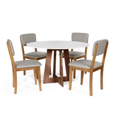 Imagem de Mesa De Jantar Redonda Montreal Bran/nor Com 4 Cadeiras Estofadas Ella Cinza Claro